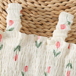 Mubineo Baby Girl Clothes Summer Dress Cotton Linen Romper Sleeveless Smocked Rompers Sun Dress Hat Skirt Boho Outfits (Cream White, 6-9 Months)