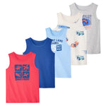 Garanimals Baby & Toddler Boy Car Tank Tees - Kid's Sleeveless Tank Top - Size 6-9 Months - Light Grey, White, Blue, Bright Red - 5 Pack