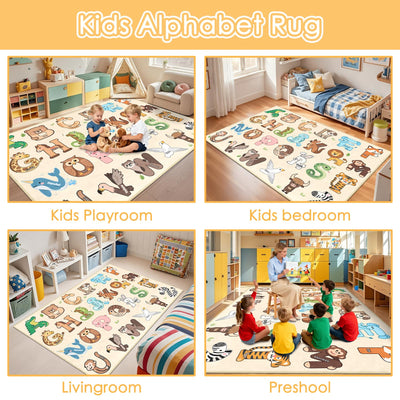 FTBNIQWRHN Kids Rugs for Playroom - 2.5x4 Feet ABC Rug for Toddler Children Educational Learning Animal, Alphabet Rug Kids Play Mat Nursery Bedroom Kindergarten Decor, Beige
