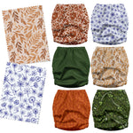 Mama Koala 3.0 Pocket Cloth Diapers for Babies with AWJ Lining, 6 Pack with 6 4-Layer Natural Cloth Diaper Inserts - Reusable and Washable Pocket Diapers(Neutral Leave)