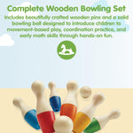 PlanToys® Bowling Set Wooden Montessori Gross Motor and Coordination Toy | Movement, Concentration and Early Math Learning Activity | Eco Friendly Indoor and Outdoor Bowling Game