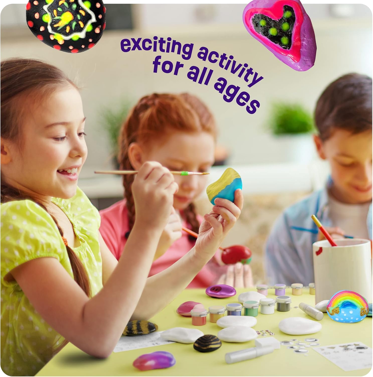 Dan&Darci Kids Rock Painting Kit - Glow in The Dark - Arts & Crafts Gifts for Boys and Girls Ages 6-12 - Craft Activities Kits - Creative Art Toys for 6, 7, 8, 9, 10, 11 & 12 Year Old Kid