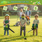UPGRADED Kids Tool Set, 3-IN-1 Toddler Power Garden Tools with Sounds & Lights, Volume+/-, Toy Weed Wacker, Leaf Blower & Hedge Trimmer, Hat, Gloves, Apron, Toy Tools Christmas Birthday Gifts for Boys