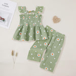 SUREPOCH Toddler Baby Girl Clothes Summer Outfits Heart Daisy Print Sleeveless Camisole Linen Pants Set for Little Girls