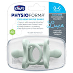 Chicco PhysioForma Luxe Orthodontic Pacifier for Babies 0-6 Months, One-Piece 100% Soft Silicone, Supports Breathing, Textured Shield & Handle, Included Sterilizing Case, BPA Free, 2-Pack, Mint