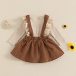 Newborn Baby Girl Outfits Ruffle Long Sleeve Ribbed Romper Corduroy Suspender Skirt Overall Dress Fall Clothes