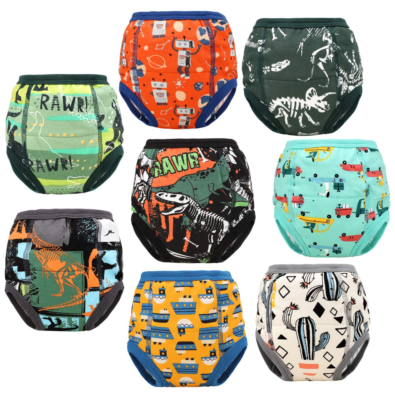 MooMoo Baby 8 Packs Toddler Training Underwear for Boy and Girls Strong Absorbent Cotton Training Pants 2T Green