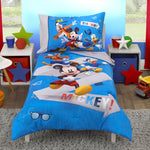 Disney Mickey Mouse Toddler Bed Set | 4 Piece Bedding Set | Fitted Sheet, Pillow Case, Top Sheet, and Comforter Quilt - Blue