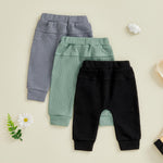 allshope Toddler Baby Boy Fall Pants Active Jogger Casual Athletic Trousers Solid Color Pocket Elastic Waist Harem Bottoms (Waffle Grey Green Black, 12-18 Months)