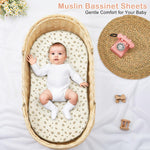 Basumee Baby Bassinet Sheets 2 Pack Muslin Bassinet Mattress Sheets for Boys Girls Soft Breathable Bedside Bassinet Fitted Sheet with Bottom Elastic Band 33''x17''x4'' Fit for Rectangle Oval Hourglass