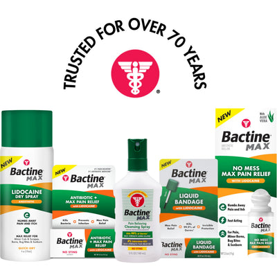 Bactine MAX First Aid Spray - Pain Relief Cleansing Spray with 4% Lidocaine - Numbing Lidocaine Kills 99.9% of Germs - Pain + Itch Relief For Minor Cuts & Scrapes, Burns & Bug Bites - 5oz