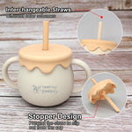 teensy peepsy Honey Pot 2-in-1 Silicone Training Cup 8.5oz, Unisex Baby Sippy Cup with Straw & Snack Cup for 6 months+ Break Resistant Straw Cup, Toddler Smoothie (Sandy Beige)