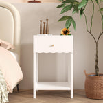 Night Stand Nightstand with Drawer and Open Shelf, Cute Scalloped Edge Bedside Table for Girls Bedroom, Modern Wood End Table, Coquette Preppy Room Decor for Bedroom, Dorm