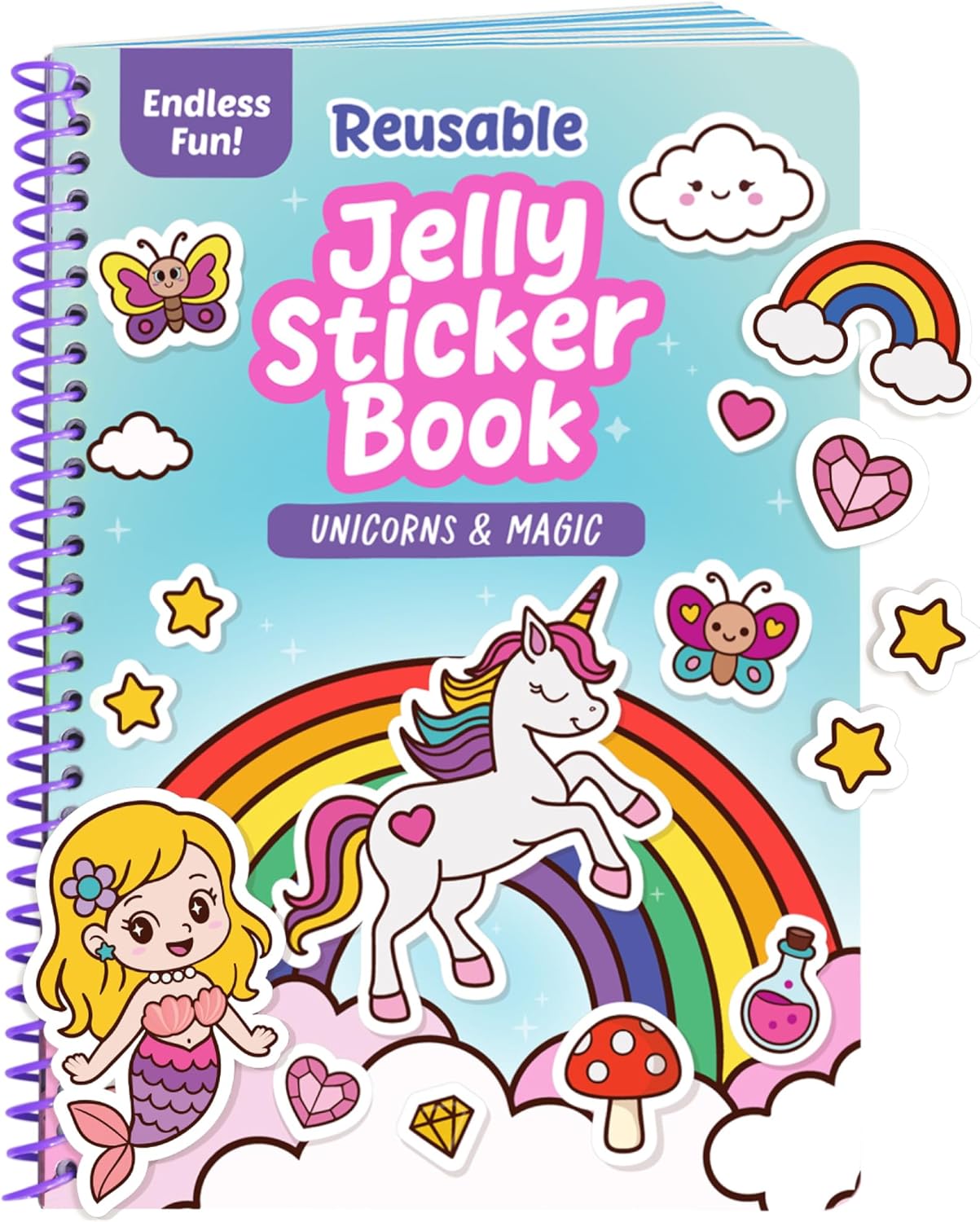 Unicorn Sticker Book - 50 Reusable Stickers for Girls - Unicorn Toys for Ages 3-5, No Mess Travel Activities, Girls Easter Basket Stuffers & Gift Ideas - Reusable Sticker Books for Toddlers 1-3 2-4