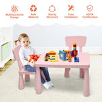 Costzon Kids Table and Chairs, 3 Piece Plastic Easy Clean Children Activity Desk for Reading, Drawing, Snack Time, Arts Crafts, Preschool, Kindergarten & Playroom, Toddler Table and Chair Set (Pink)