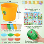 Durable Resin Garden Pot Craft Kit for Kids- 24 Pack Colorful Flower Plant Spring Crafts with Super-adhesive Stickers & Blank Labels School Activities Growing Kit for Classroom Home DIY Gift 4+ years