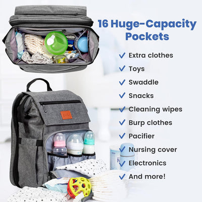 PILLANI Baby Diaper Bag Backpack - Large Bag for Boys & Girls, Waterproof Diaper Backpack - Travel Diaper Bags w/Changing Pad, Baby Registry Search & Shower Gifts - Essentials Must Haves Newborn Stuff