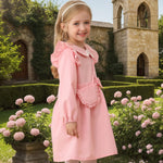 Kucnuzki 12-18 Month Girl Clothes Baby Girl Solid Color Outfit Long Sleeve Zip Up Dress Pink Collared Fall Winter Toddler Girls Plain Dresses with Cute Bag