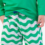 RUGGEDBUTTS Boys UPF50+ Stretch Neon Swim Trunks - Bright Green Wavy Stripe, 3-6m