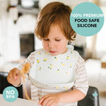 Loulou Lollipop Soft, Waterproof Silicone Feeding Bib for Babies and Toddlers 3 to 36 Months, Easy to Clean, Adjustable Fit and Catch-All Pouch - Lemon