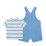 Little Me Clothes for Baby Boys' Solid Shortall Set, Silver Lake Blue/Marshmallow, 3 Months