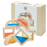 PlanToys® Water Blocks Wooden Montessori Sensory and STEM Building Toy | Light, Colour, Creativity and Fine Motor Skill Development | Eco Friendly Open Ended Learning Activity