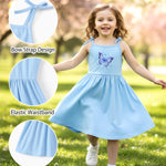 PATPAT Girls Summer Dress Set – Butterfly Floral Print, Light Blue Strap Dress & Lavender Ruffle Sundress, Soft Breathable Clothes for Play & Events, 4–5T