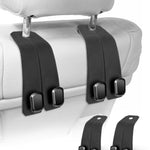 VETERBONE Car Hooks for Headrest, 2Pcs Seat Back Storage Hook Luxurious Leather 100% Metal Multifunctional Car Hanger & Holder for Heatrest, Seat, Bag, Purse (Black)