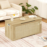 usikey 39.4” Storage Chest, Toy Box with 2 Safety Hinges, Toy Chest for Bedroom, Storage Bench with Storage, Shoe Bench, Supports 220 lb, for Living Room, Entryway, Natural