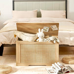 usikey 29.5” Storage Chest, Storage Bench with Storage, Toy Box with 2 Safety Hinges, Toy Chest for Bedroom, Shoe Bench, Supports 220 lb, for Living Room, Entryway, Natural