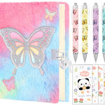 Fluffy Butterfly Diary with Lock for girls, 6 7 8 year old girl Birthday Gifts, Princess Diaries Girls diary journals, Back to School Supplies Notebook, Birthday Christmas Gifts for daughter granddaughter niece
