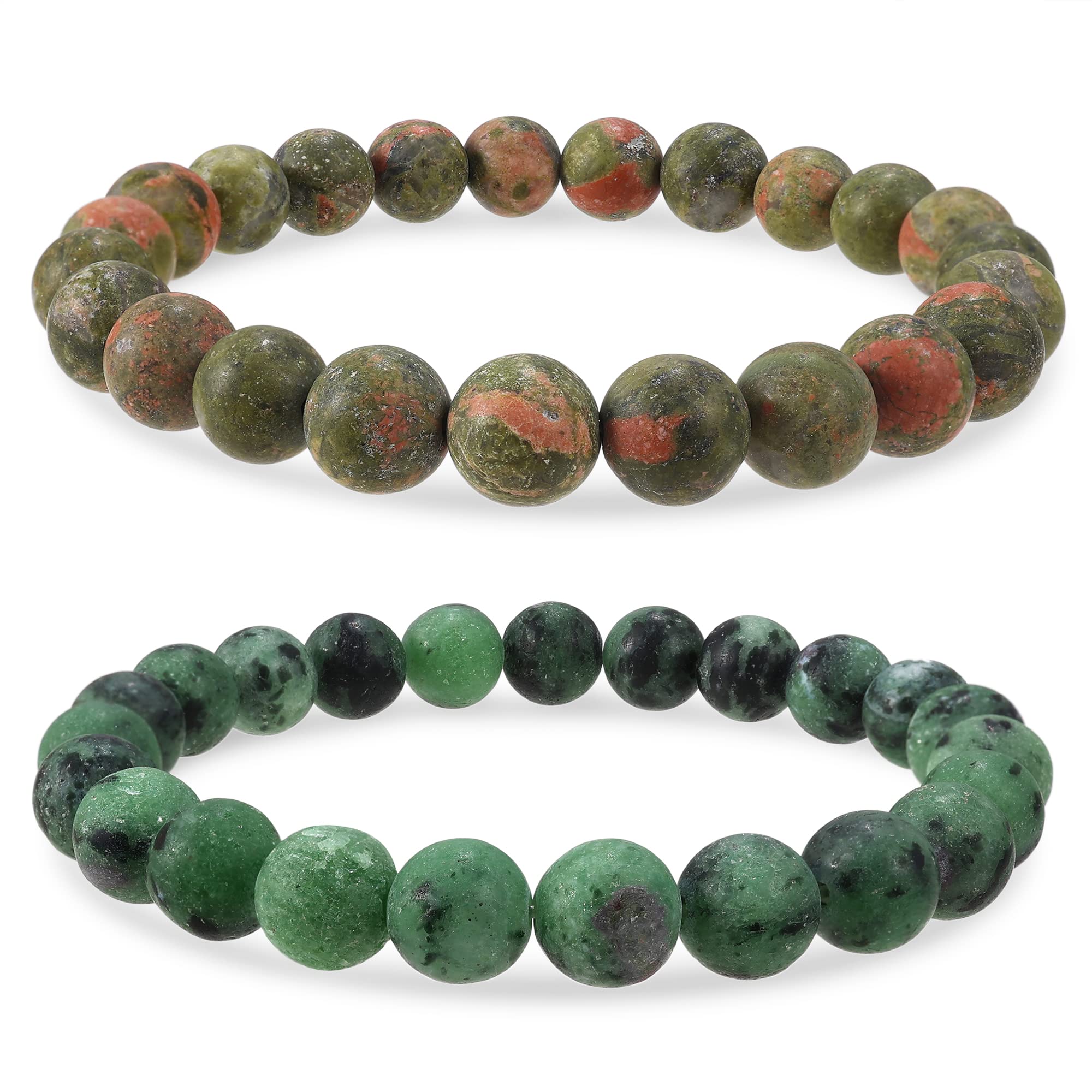 Bivei Natural Gemstone Semi Precious Healing Crystals Handmade Stretchy Round Beads Bracelet, Enhance Positive Energy