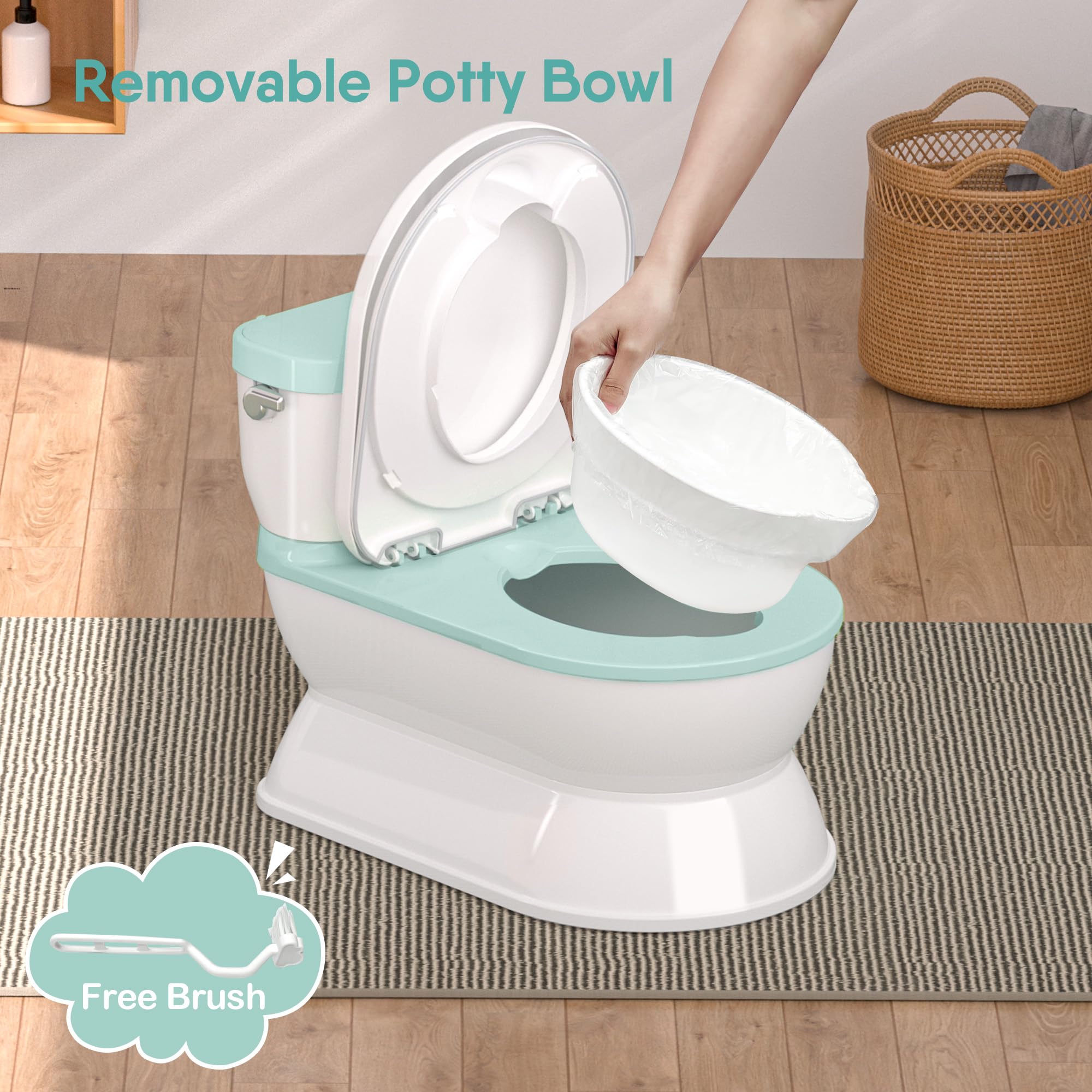 CheerTry 2-in-1 Toddler Potty Training Toilet - Larger Potty Chair & Detachable Training Seat for Boys & Girls Ages 1-3 with Flushing Sound, Wipes Storage, Toilet Paper Holder - Cyan