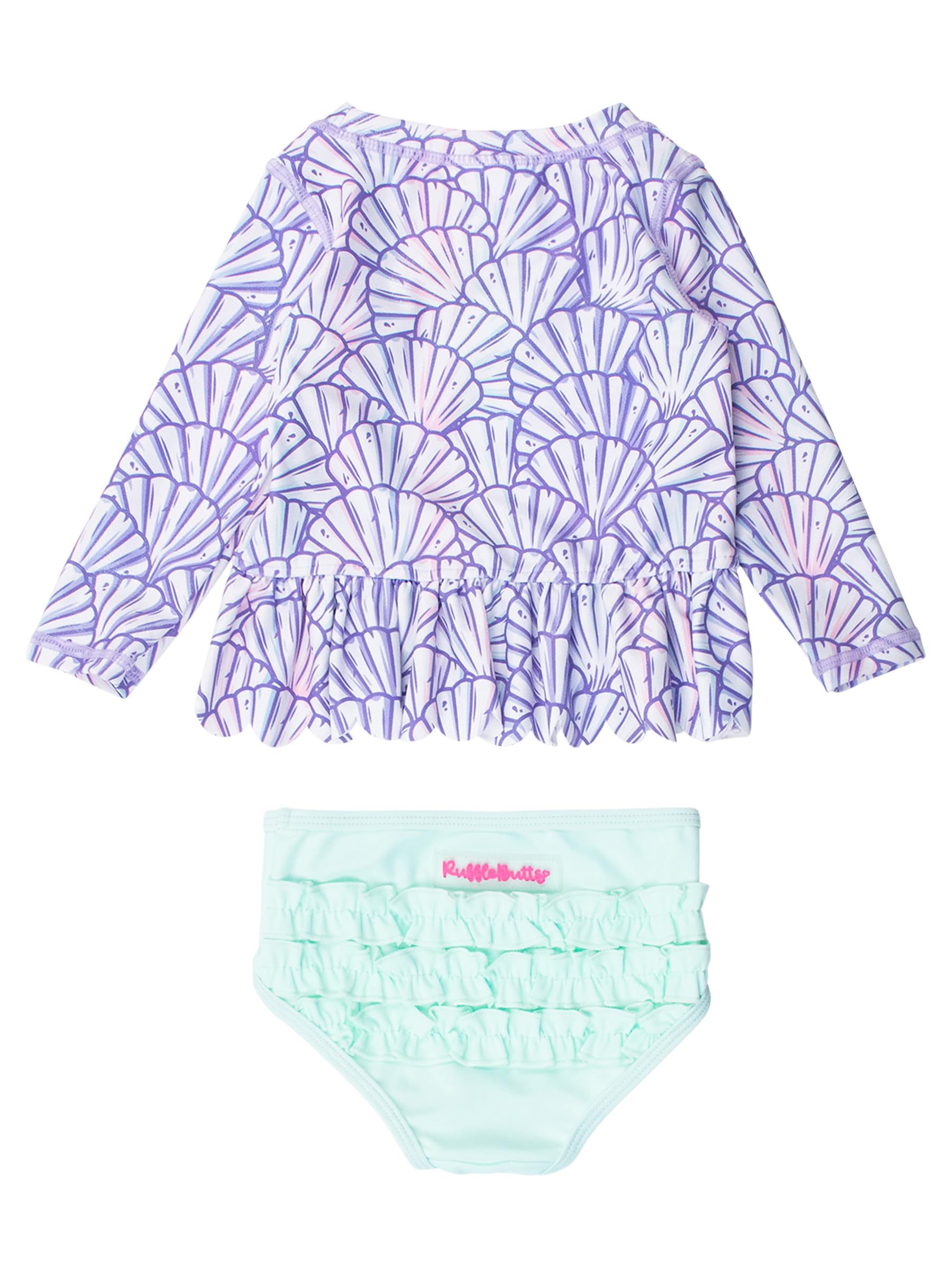 RuffleButts Baby/Toddler Girls Scalloped Long Sleeve Rash Guard ...