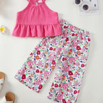 Toddler Clothes 2t 3t Girl Summer Clothes Kids Cute Red Halter Crop Ruffle Tops High Waist Long Flower Pants Toddler Girl Summer Outfits Clothing Set