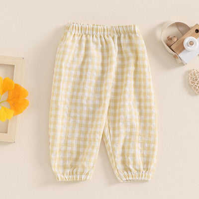 Toddler Checkered Pants Baby Girl Boy Elastic Waist Jogger Pants Kids Casual Plaid Trousers Infant Long Sweatpants (A-Khaki, 12-18 Months)