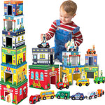 Atoylink Toddler Sorting and Stacking Toys with Magnetic Wooden Cars & Community Helpers, Baby Number Blocks Nesting Boxes Preschool Learning Montessori Toys for 1 2 3 Year Old Boys Girls Gift