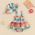Mubineo Baby Girl Summer Clothes Floral Romper Dress Infant Sleeveless Rompers Skirt One Piece Boho Sun Dress Outfits (Blue Orange Beach, 6-12 Months)