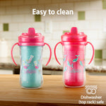 Dr. Brown's Milestones Insulated Hard Spout Sippy, Spill Proof Cup with Handles for Toddlers, 2-Pack, Pink, 10 oz/300 mL, BPA Free, 12m+