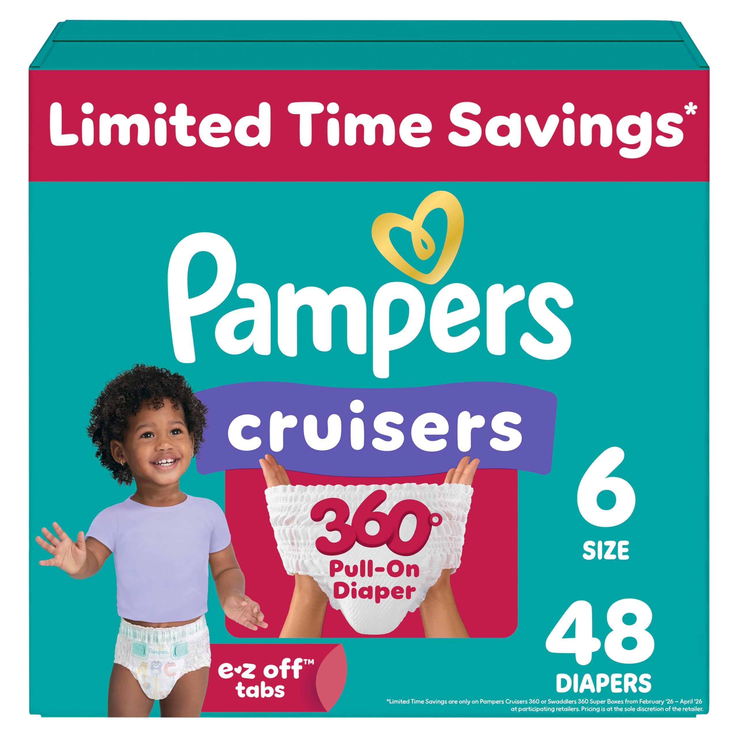 Pampers Diapers - Cruisers 360 - Size 6, 48 Count, Babyproof up to 100% Leakproof Pull-On Diaper