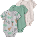 Little Planet by Carter's Neutral 3-pack Short Sleeve Bodysuits made with Organic Cotton, Aussie Friends, 12M