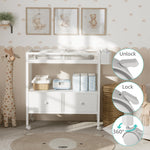 BOLUO Baby Changing Table with Storage, White Baby Dresser with Changing Table Top, Diaper Changing Station with 2 Fabric Drawers for Nursery Modern