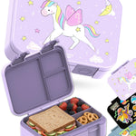 BEARFOOT Kids Lunch Box with Compartments – Compact & Lightweight | Leak-Proof, BPA-Free, Dishwasher Safe | Hand-Drawn Design for Preschool, School, Travel (Unicorn Purple, 2.75 Cups)