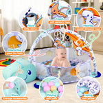 PLAY 4-in-1 Baby Play Mat - Dinosaur Baby Gyms & Playmats Tummy Time Mat Washable, Baby Activity Center with 4 Sensory Toys & 1 Soft Pillow, Develop Motor Skills Gift for Newborn Toddler - Multi