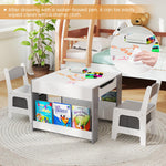 Costzon Kids Table and Chairs, 4 in 1 Wooden Activity Desk Set w/Reversible Tabletop, Bookshelves & Storage Drawers for Drawing, Reading, Crafts, Playing, Toddler Table and Chair Set (Gray)