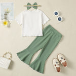 Kucnuzki 2T-3T Toddler Girl Outfit - Cute Stuff Short Sleeve Ruffle Tops Shirt & Green Pants Set for 2-3 Years Old