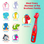 Brusheez Kids’ Electric Toothbrush Set - Safe & Effective for Ages 3+ - Parent Tested & Approved with Gentle Bristles, 2 Brush Heads, Rinse Cup, 2-Minute Timer, & Storage Base (Pepper the Dino)