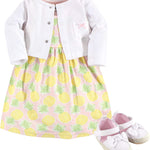 Hudson Baby baby-girls Cotton Dress, Cardigan and Shoe Set