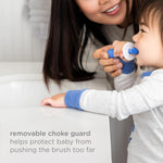 Ubbi 360° Baby Training Toothbrush with Safety Shield and Cover, Food-Grade Platinum Silicone, Gentle Cleaning for Infants, Polaris Blue