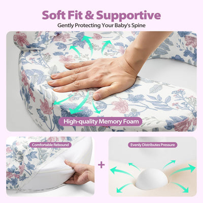 ACGROW Nursing Pillow - Memory Foam Bottle & Breastfeeding Pillow with Safety Fence - Ergonomic Support, with Wider Breast Feeding Cushion, Adjustable, Removable Cover, Baby Safety Certified Violet